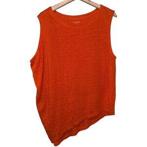 Eileen‎ Fisher Organic Linen Women Sz L Orange Sleeveless Top Asymmetrical Hem